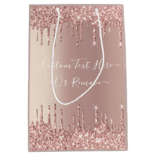 Roos Gouden Glitter Gift Bag met aangepaste tekst Medium Cadeauzakje