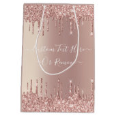Roos Gouden Glitter Gift Bag met aangepaste tekst Medium Cadeauzakje (Achterkant)