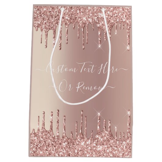 Roos Gouden Glitter Gift Bag met aangepaste tekst Medium Cadeauzakje (Achterkant)