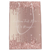 Roos Gouden Glitter Gift Bag met aangepaste tekst Medium Cadeauzakje (Voorkant)