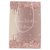 Roos Gouden Glitter Gift Bag met aangepaste tekst Medium Cadeauzakje (Achterkant)