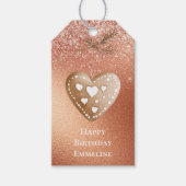 Roos Gouden Glitter Gingerbread Hart Verjaardag Cadeaulabel (Voorkant)
