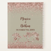 Roos gouden glitter gingko bladeren op grijs bruil planner (Achterkant)