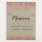Roos gouden glitter gingko bladeren op grijs bruil planner (Voorkant)