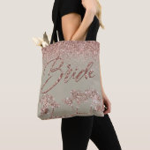 Roos Gouden Glitter Gingko op Grijs Mist Bruid Tote Bag (Dichtbij)