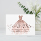 Roos Gouden Glitter Girly Jurk Sweet 16 Verjaardag Save The Date (Staand voorkant)