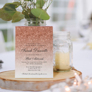Roos Gouden Glitter Glam Bat Mitzvah Kaart