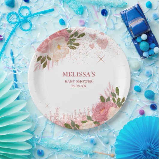 Roos Gouden Glitter Glam Custom Papieren Bordje (Feest)