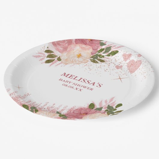 Roos Gouden Glitter Glam Custom Papieren Bordje (Gekanteld)