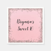 Roos Gouden Glitter Glam Edge Sweet 16 Roze Partij Servetten (Voorkant)