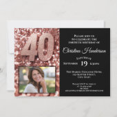 Roos Gouden Glitter Glam Foto 40e Verjaardagsfeest Kaart (Voorkant)