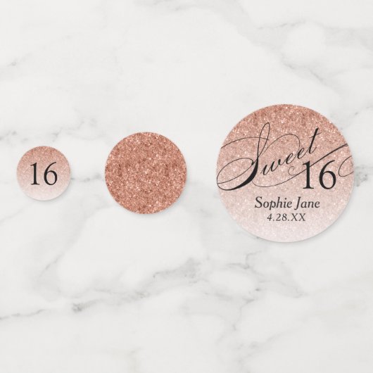 Roos Gouden Glitter Glam Gepersonaliseerd Sweet 16 Confetti (Achterkanten)
