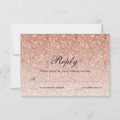 Roos gouden glitter glam gepersonaliseerde antwoor RSVP kaartje (Voorkant)