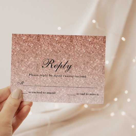 Roos gouden glitter glam gepersonaliseerde antwoor RSVP kaartje