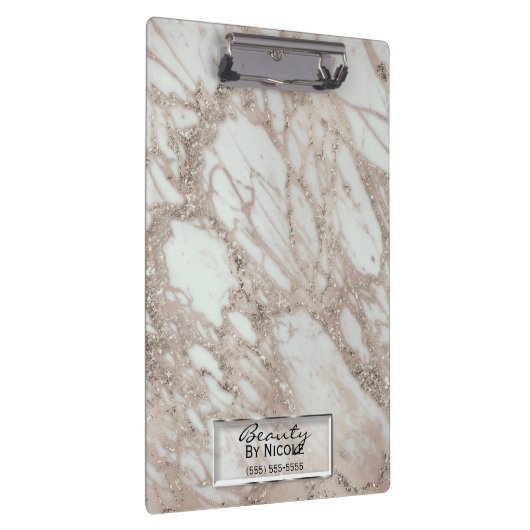 Roos gouden glitter glam marmer modern gepersonali klembord (Rechts)