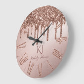 Roos Gouden Glitter Glam & Monogram Initialen Grote Klok (Hoek)