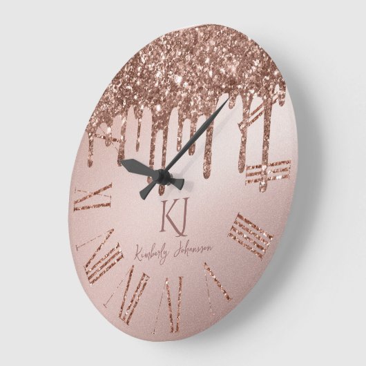 Roos Gouden Glitter Glam & Monogram Initialen Grote Klok (Hoek)