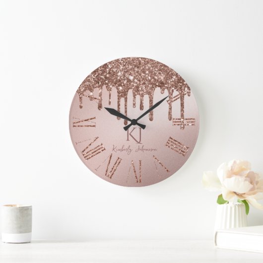 Roos Gouden Glitter Glam & Monogram Initialen Grote Klok (Huis)