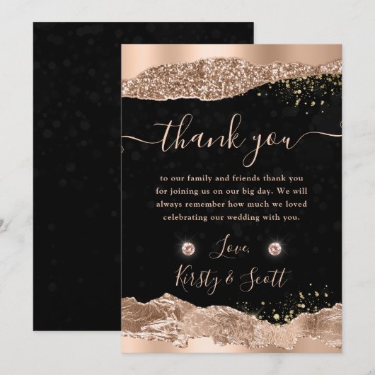 Roos gouden glitter glam tranen randen bruiloft bedankkaart (Voorkant / Achterkant)