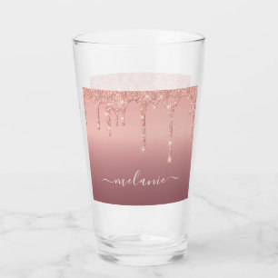 Roos Gouden Glitter Glas met Custom Name