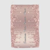 Roos Gouden Glitter Golfhanddoek met Aangepaste Te (Voorkant)