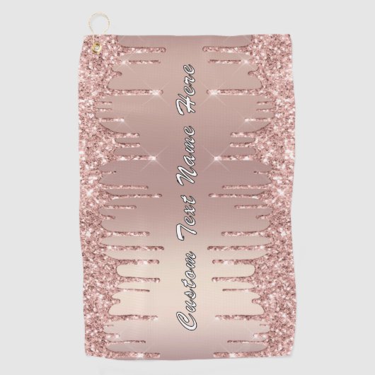 Roos Gouden Glitter Golfhanddoek met Aangepaste Te (Voorkant)