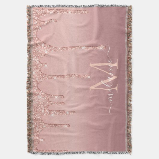 Roos Gouden Glitter Gooi Deken Aangepaste Naam Let (Voorkant Verticaal)