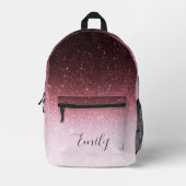 Roos gouden glitter gradiënt gepersonaliseerd bedrukte rugzak (Voorkant)