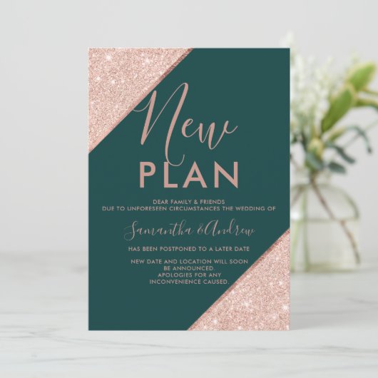 Roos gouden glitter groen smaragd bruiloft nieuw p kaart (Staand voorkant)