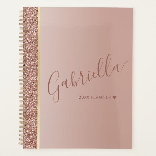 Roos Gouden Glitter Hart Gepersonaliseerd 2025 Planner (Voorkant)