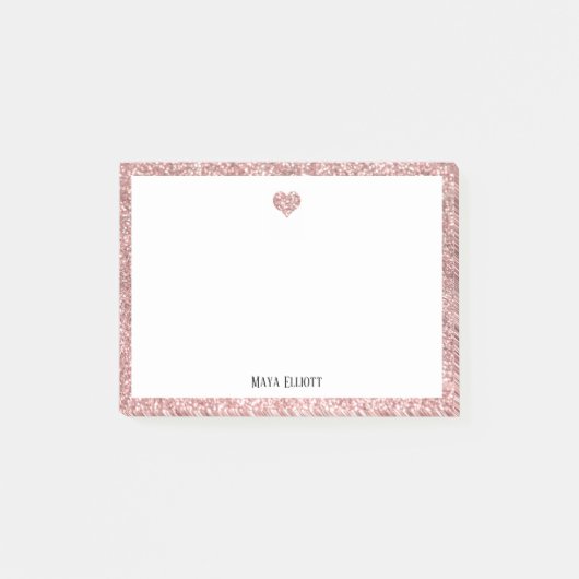 Roos Gouden Glitter Hart & Rand met Wit Post-it® Notes (Voorkant)