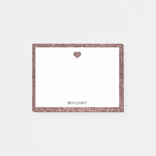 Roos Gouden Glitter Hart & Rand met Wit Post-it® Notes (Voorkant)