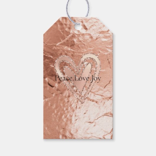 Roos Gouden Glitter Hart Vrede Liefde Joy Quote Cadeaulabel (Voorkant)