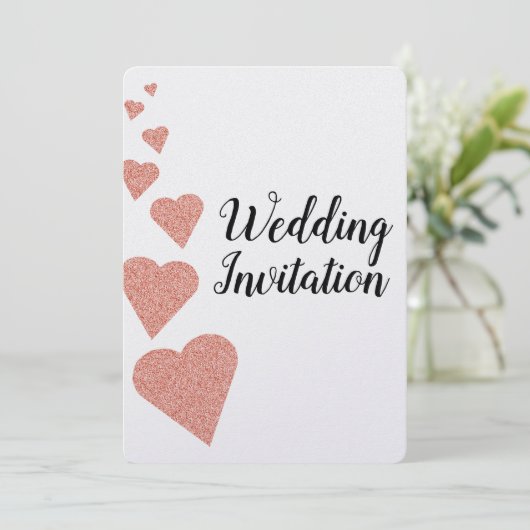 Roos Gouden Glitter Harten Huwelijksuitnodiging Kaart (Staand voorkant)
