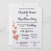 Roos Gouden Glitter Harten Huwelijksuitnodiging Kaart (Achterkant)