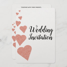 Roos Gouden Glitter Harten Huwelijksuitnodiging Kaart