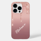 Roos Gouden Glitter iPhone Case met Aangepaste Naa (Achterkant)