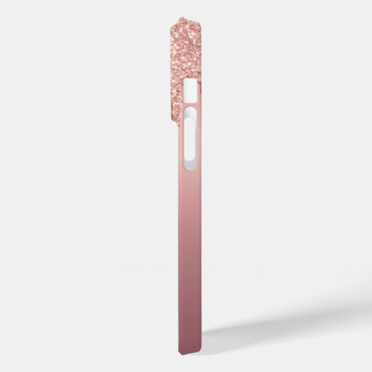 Roos Gouden Glitter iPhone Case met Aangepaste Naa (Achterkant / Links)