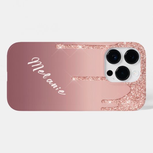 Roos Gouden Glitter iPhone Case met Aangepaste Naa (Achterkant (horizontaal))