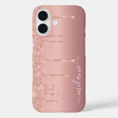 Roos Gouden Glitter iPhone Case met Aangepaste Naa (Achterkant)