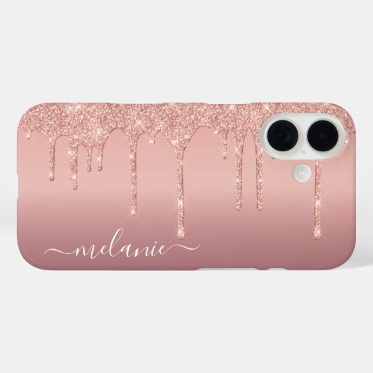 Roos Gouden Glitter iPhone Case met Aangepaste Naa (Achterkant (horizontaal))