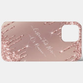 Roos Gouden Glitter iPhone Case met aangepaste tek (Achterkant (horizontaal))