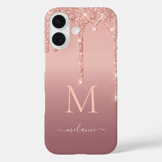 Roos Gouden Glitter iPhone Case met aangepaste tek (Achterkant)