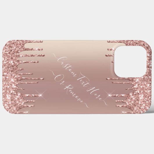 Roos Gouden Glitter iPhone Case met aangepaste tek (Achterkant (horizontaal))
