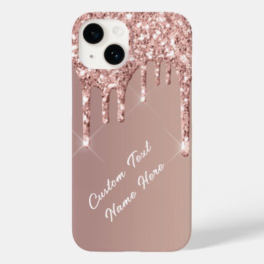 Roos Gouden Glitter iPhone Case met aangepaste tek (Achterkant)