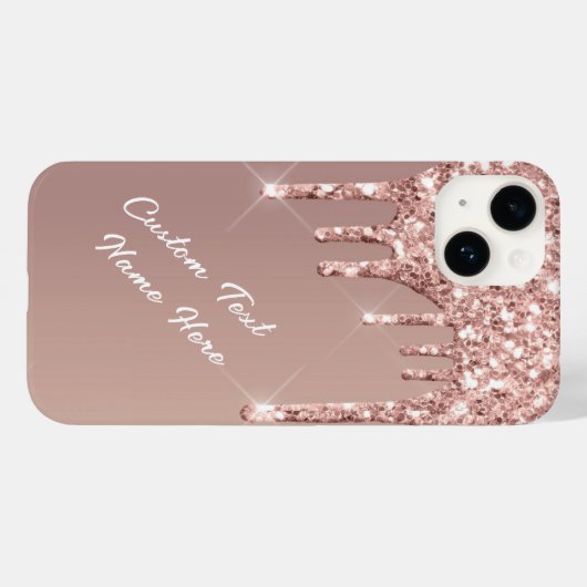 Roos Gouden Glitter iPhone Case met aangepaste tek (Achterkant (horizontaal))