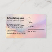 Roos Gouden Glitter Iridescent Cadeaubon Visitekaartje (Achterkant)