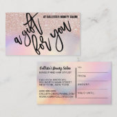 Roos Gouden Glitter Iridescent Cadeaubon Visitekaartje (Voorkant / Achterkant)