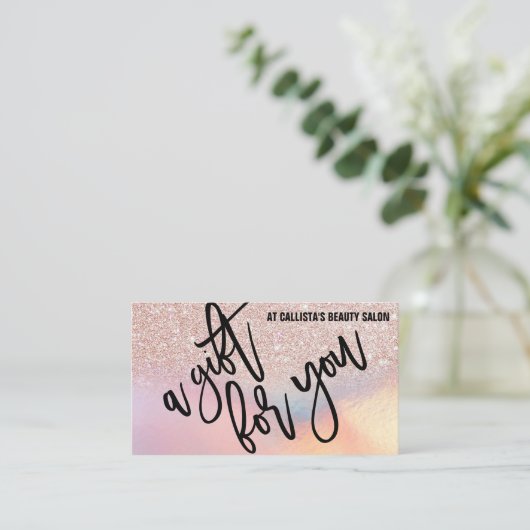 Roos Gouden Glitter Iridescent Cadeaubon Visitekaartje (Staand voorkant)