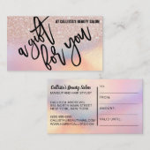 Roos Gouden Glitter Iridescent Cadeaubon Visitekaartje (Voorkant / Achterkant)